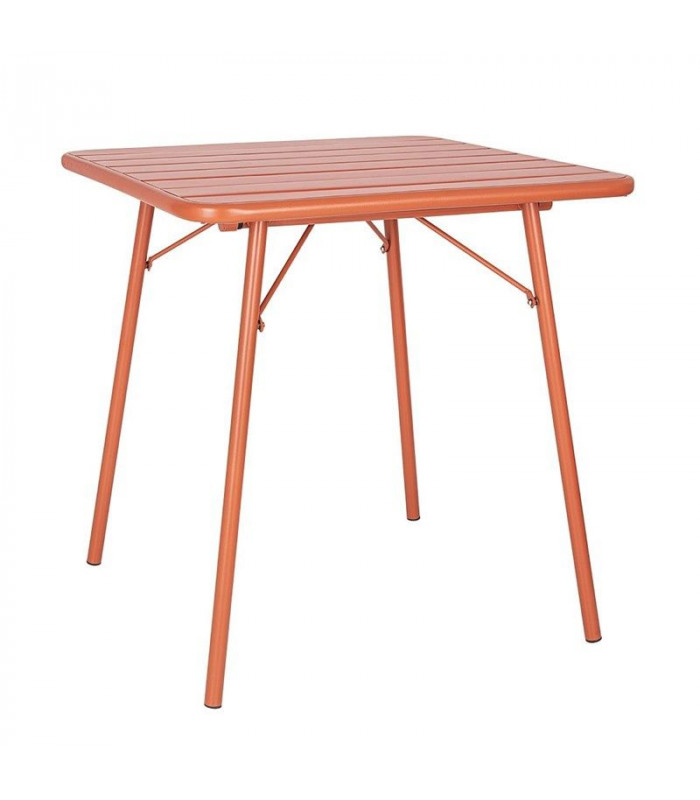 TABLE CARREE A LATTES EN ACIER TERRACOTTA dans TABLE ACIER