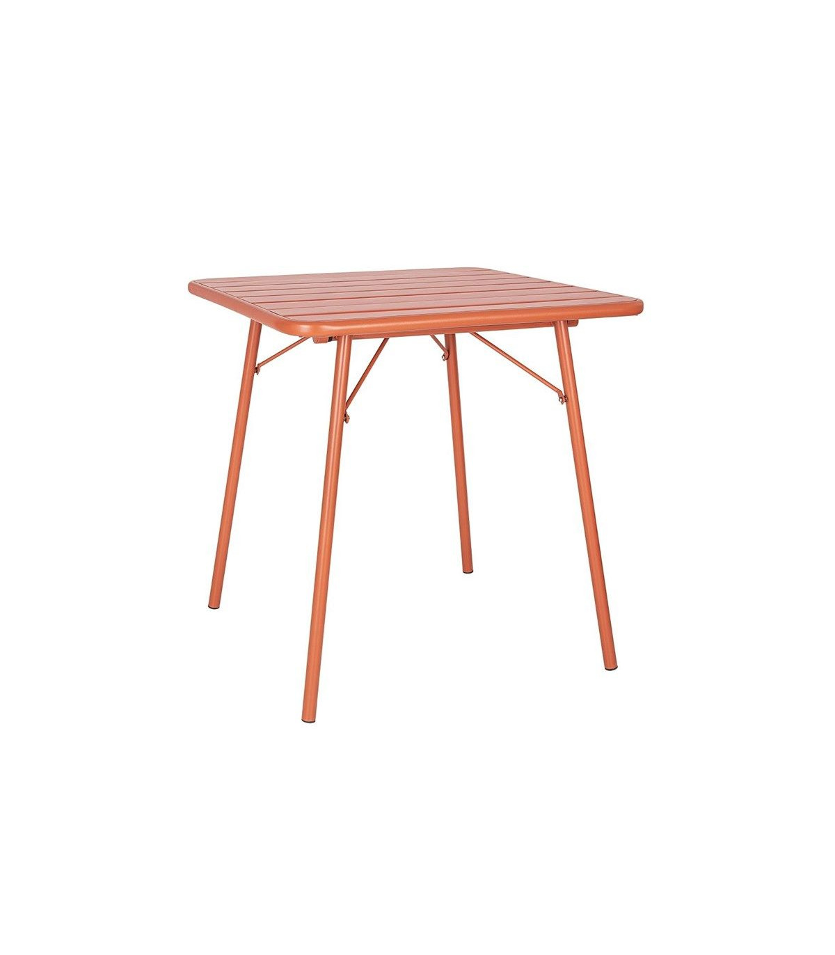 TABLE CARREE A LATTES EN ACIER TERRACOTTA dans TABLE ACIER