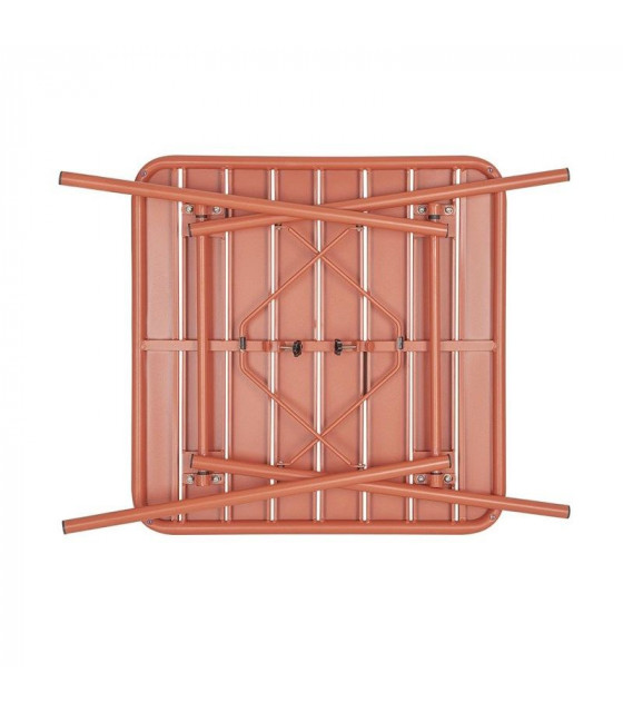 TABLE CARREE A LATTES EN ACIER TERRACOTTA dans TABLE ACIER