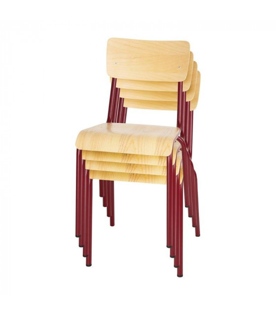 CHAISE AVEC ASSISE ET DOSSIER EN BOIS CANTINA ROUGE LOT DE 4 dans CHAISES