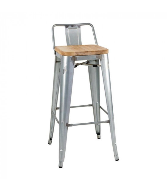 TABOURET BISTRO HAUT AVEC DOSSIER ET ASSISE EN BOIS ACIER GALVANISE LOT DE 4 dans TABOURET