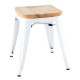 TABOURET BAS BISTRO AVEC COUSSIN D'ASSISE EN BOIS BLANC LOT DE 4