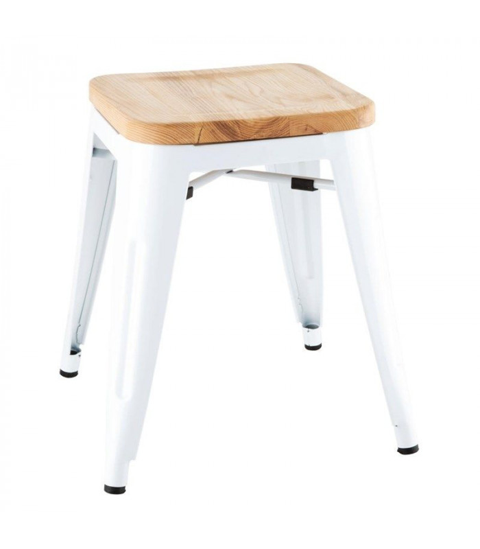 TABOURET BAS BISTRO AVEC COUSSIN D'ASSISE EN BOIS BLANC LOT DE 4 dans TABOURET