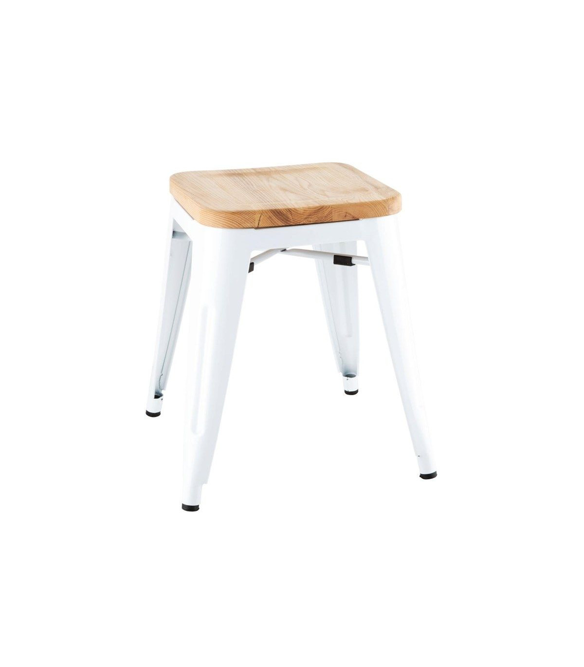 TABOURET BAS BISTRO AVEC COUSSIN D'ASSISE EN BOIS BLANC LOT DE 4 dans TABOURET