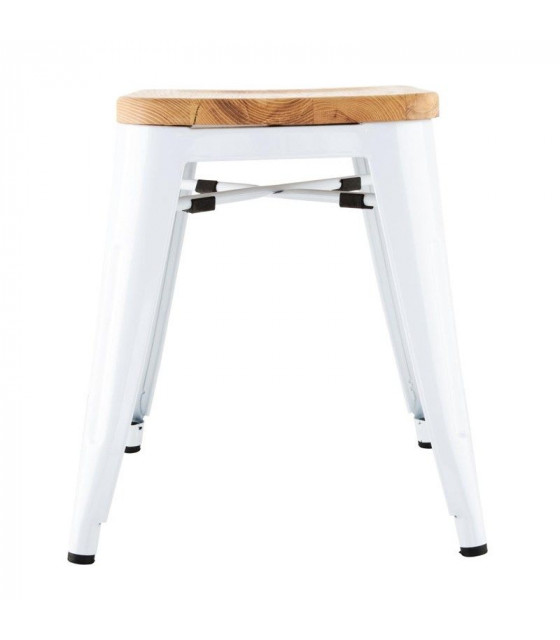 TABOURET BAS BISTRO AVEC COUSSIN D'ASSISE EN BOIS BLANC LOT DE 4 dans TABOURET