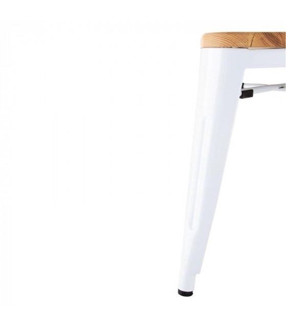 TABOURET BAS BISTRO AVEC COUSSIN D'ASSISE EN BOIS BLANC LOT DE 4 dans TABOURET