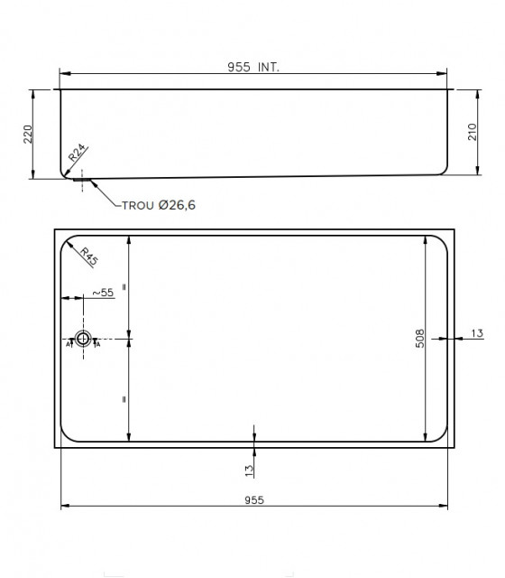 CUVE BAC BAIN-MARIE INOX A SOUDER GN2/1 - 630X510 - SANS TROP-PLEIN dans TOP DE PLONGE