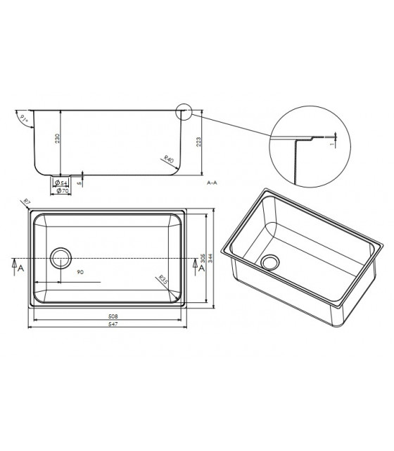 CUVE BAC BAIN-MARIE INOX GN1/1 - SANS TROP-PLEIN dans TOP DE PLONGE