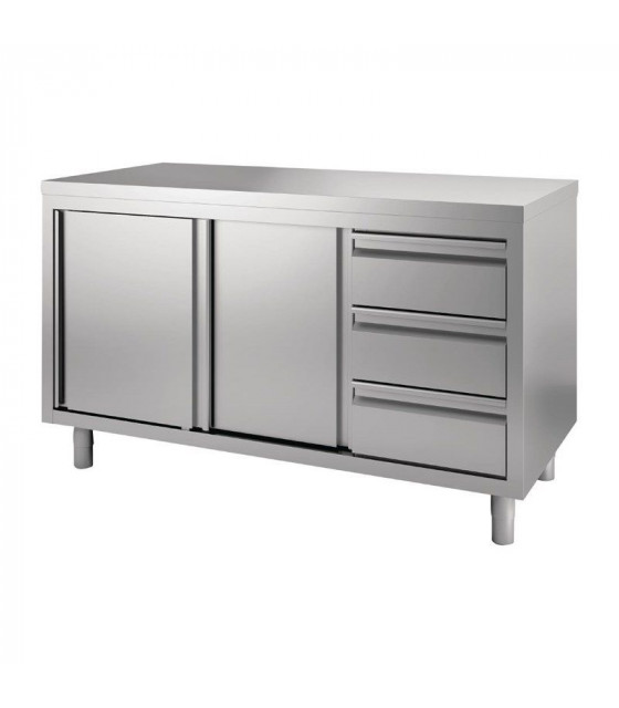 TABLE ARMOIRE 2 PORTES + 3 TIROIRS 140CM CUISIMAT dans TABLES INOX