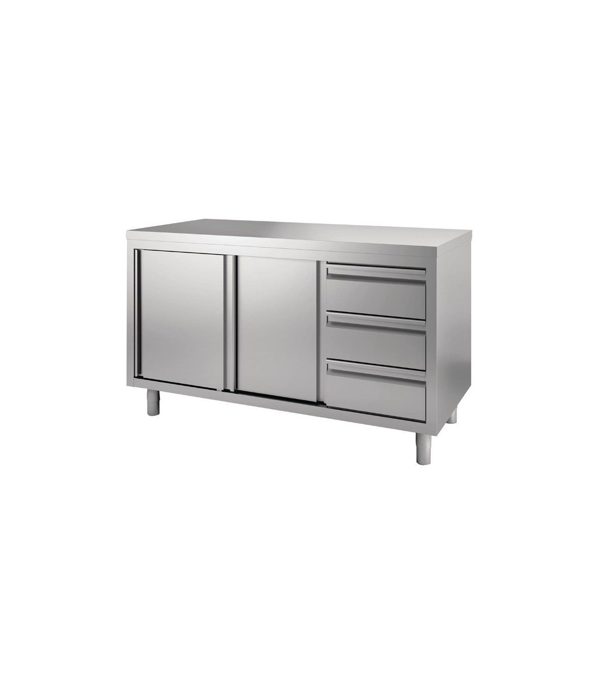 TABLE ARMOIRE 2 PORTES + 3 TIROIRS 140CM CUISIMAT dans TABLES INOX