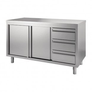 TABLE ARMOIRE 2 PORTES + 3 TIROIRS 150CM CUISIMAT dans TABLES INOX