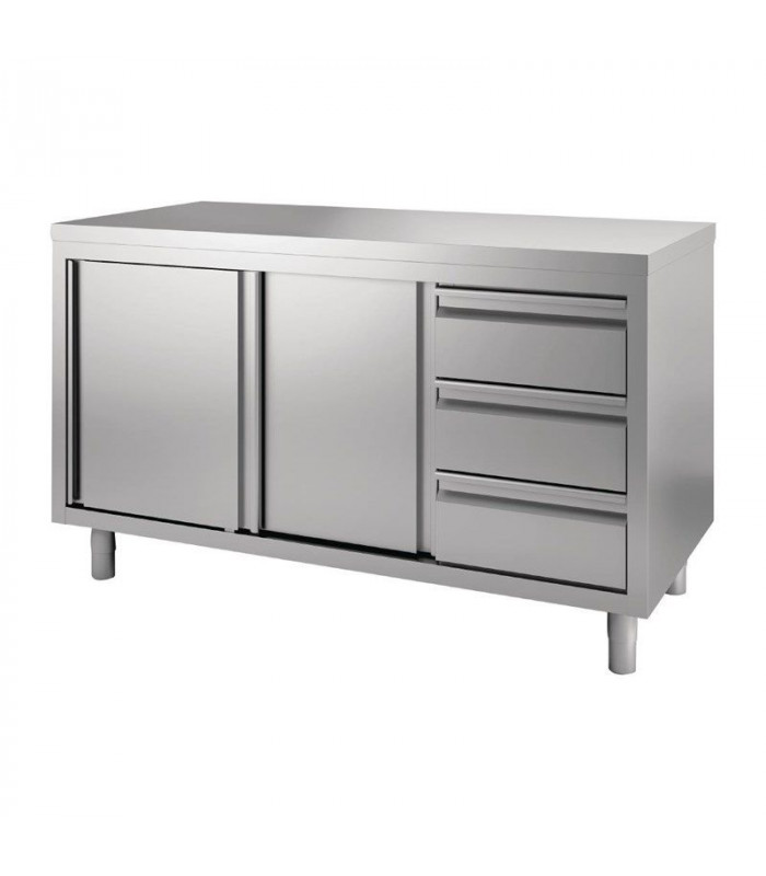 TABLE ARMOIRE 2 PORTES + 3 TIROIRS 200CM CUISIMAT dans TABLES INOX
