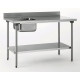 TABLE DU CHEF EN INOX 140CM 1 BAC A GAUCHE AVEC DOSSERET ET SOUBASSEMENT TOURNUS
