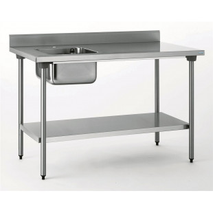 TABLE DU CHEF EN INOX 140CM 1 BAC A GAUCHE AVEC DOSSERET ET SOUBASSEMENT TOURNUS dans TABLE DE CHEF