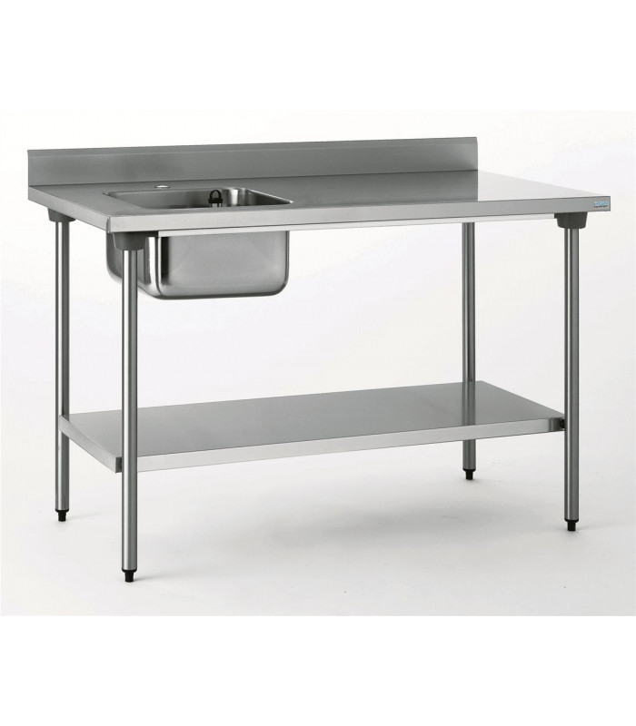 TABLE DU CHEF EN INOX 140CM 1 BAC A GAUCHE AVEC DOSSERET ET SOUBASSEMENT TOURNUS dans TABLE DE CHEF