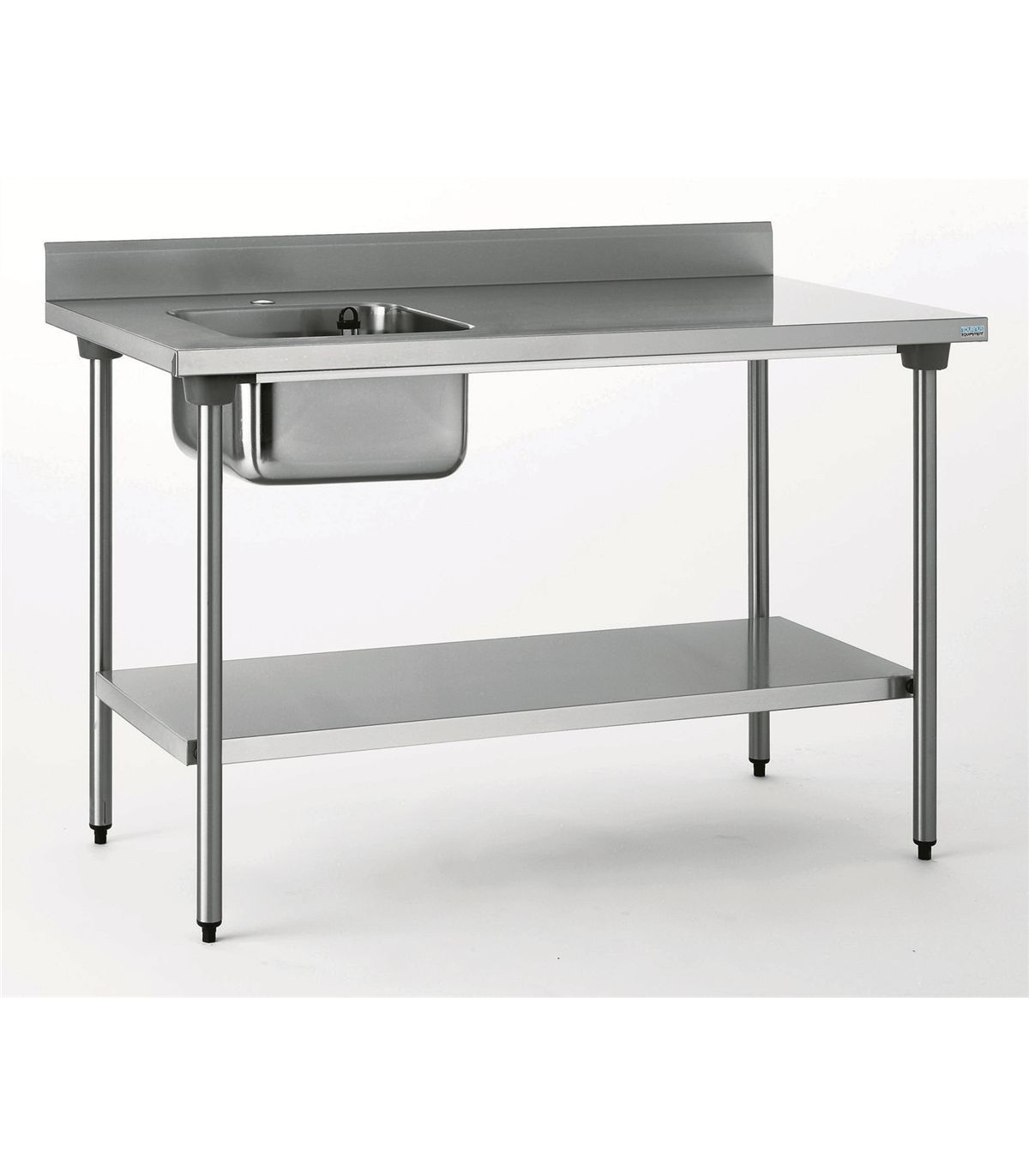 TABLE DU CHEF EN INOX 140CM 1 BAC A GAUCHE AVEC DOSSERET ET SOUBASSEMENT TOURNUS dans TABLE DE CHEF