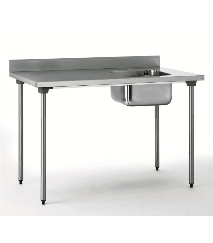 TABLE DU CHEF EN INOX 120CM 1 BAC A DROITE AVEC DOSSERET TOURNUS dans TABLE DE CHEF