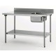 TABLE DU CHEF EN INOX 120CM 1 BAC A DROITE AVEC DOSSERET ET SOUBASSEMENT TOURNUS