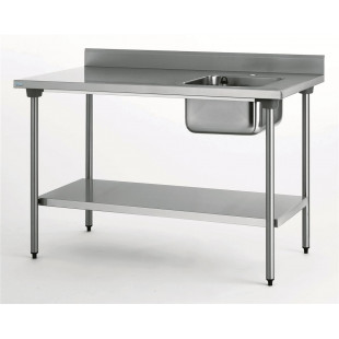 TABLE DU CHEF EN INOX 140CM 1 BAC A DROITE AVEC DOSSERET ET SOUBASSEMENT TOURNUS dans TABLE DE CHEF