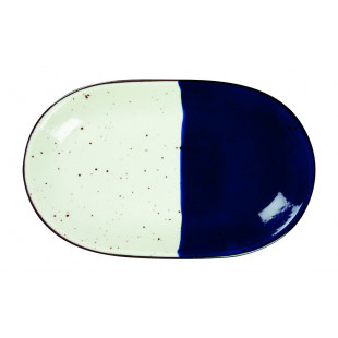 ASSIETTE OVALE SANS AILE 32X20CM POSEIDON BLANC IVOIRE & BLEU SARREGUEMINES dans SARREGUEMINES