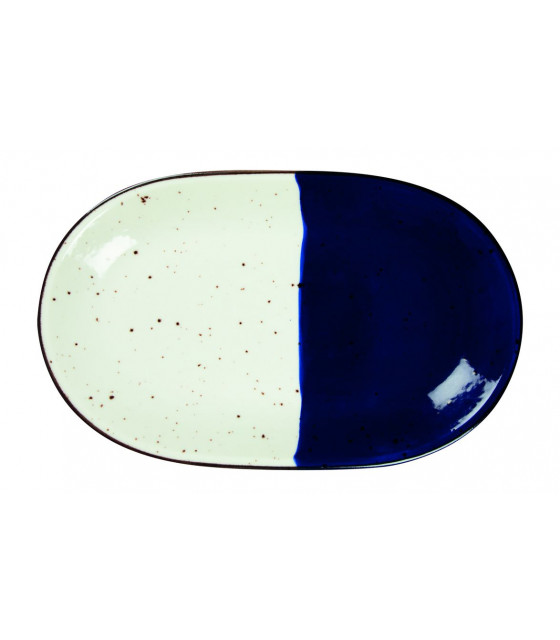 ASSIETTE OVALE SANS AILE 32X20CM POSEIDON BLANC IVOIRE & BLEU SARREGUEMINES dans SARREGUEMINES