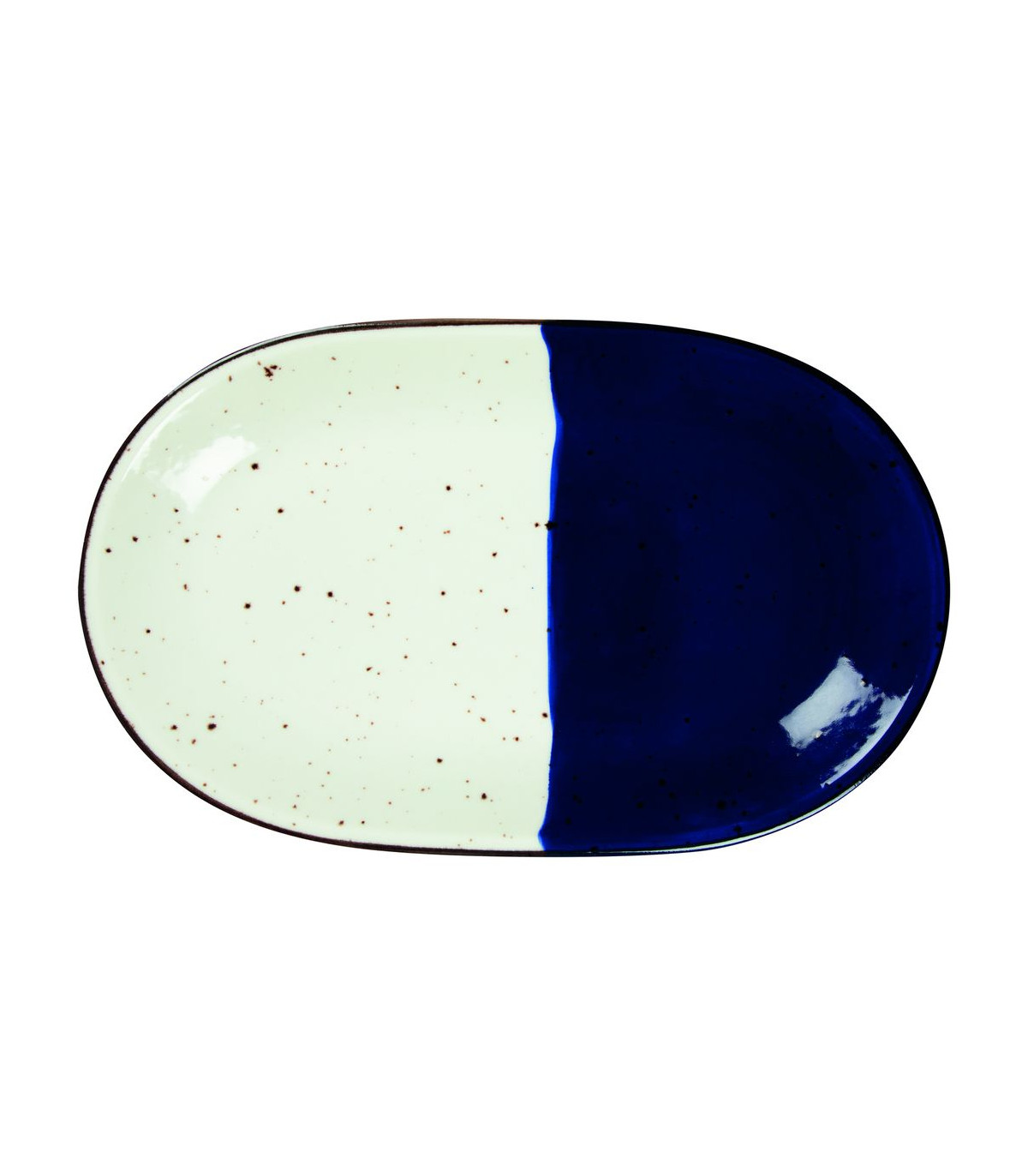 ASSIETTE OVALE SANS AILE 32X20CM POSEIDON BLANC IVOIRE & BLEU SARREGUEMINES dans SARREGUEMINES