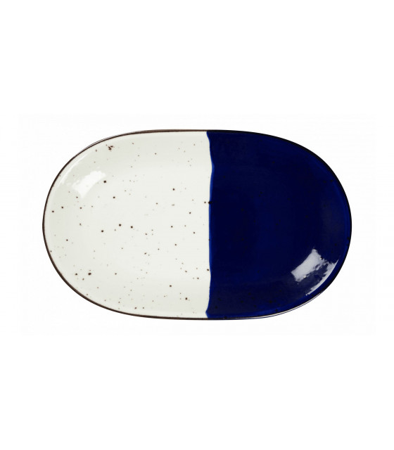 ASSIETTE OVALE SANS AILE 32X20CM POSEIDON BLANC IVOIRE & BLEU SARREGUEMINES dans SARREGUEMINES