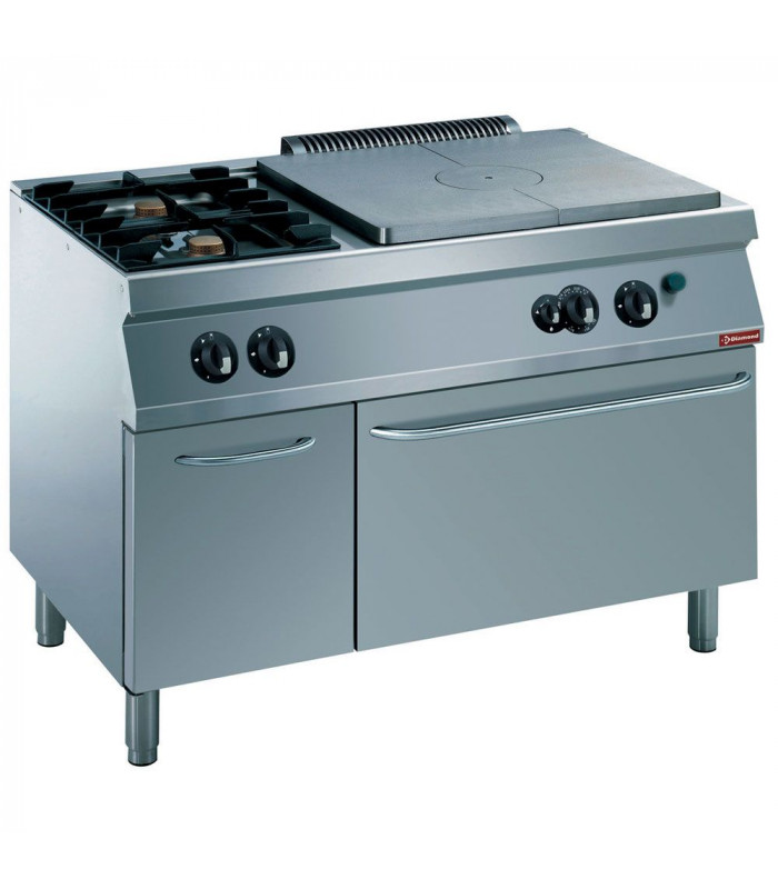 FOURNEAU 2 FEUX+ PLAQUE + FOUR GAZ GN2/1 + ARMOIRE NEUTRE MEDIUM 1700 DIAMOND dans GAZ