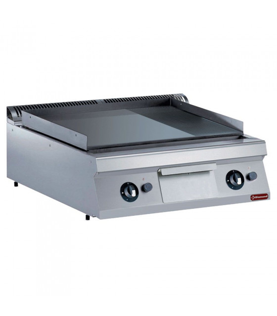 PLAQUE DE CUISSON GAZ 2/3 LISSE + 1/3 RAINUREE TOP CHROME 900 DIAMOND dans PLAQUE A SNACKER