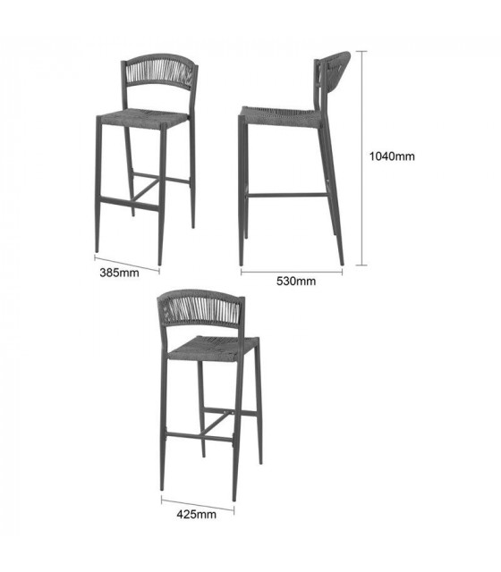 TABOURET DE BAR D'EXTERIEUR EN ROTIN PE TRESSE EDEN ANTHRACITE LOT DE 2 dans TABOURET