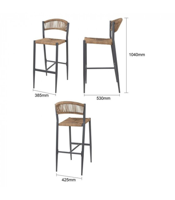 TABOURET DE BAR D'EXTERIEUR EN ROTIN PE TRESSE EDEN NATUREL LOT DE 2 dans TABOURET