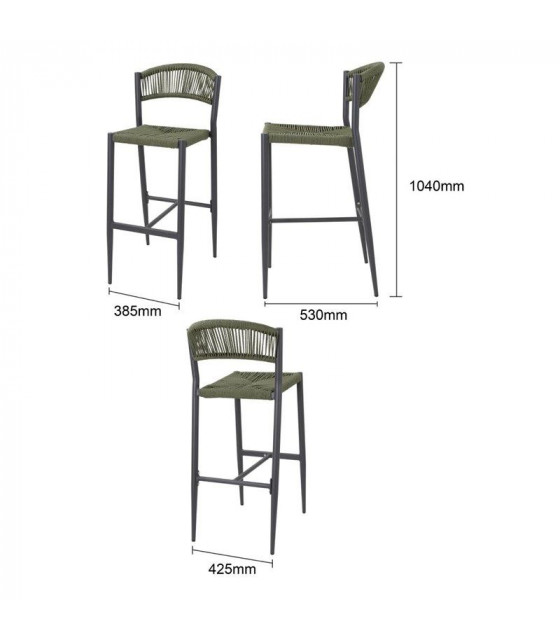 TABOURET DE BAR D'EXTERIEUR EN ROTIN PE TRESSE EDEN VERT LOT DE 2 dans TABOURET