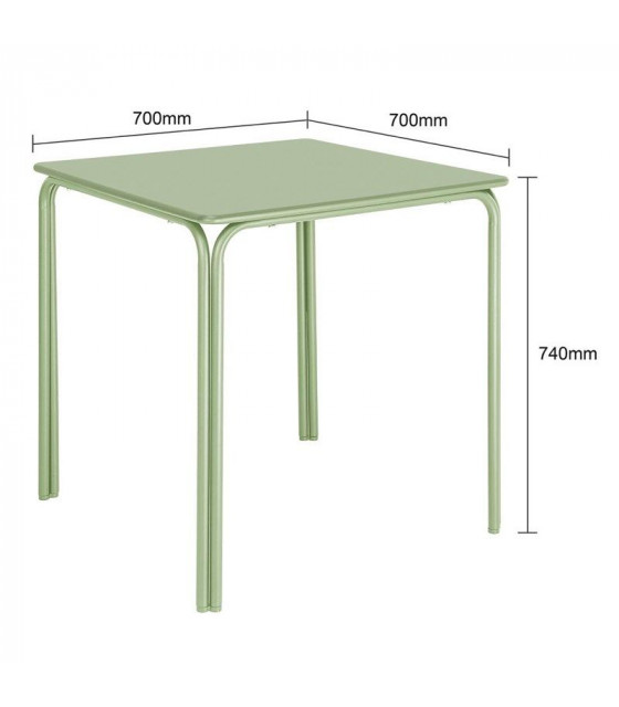TABLE CARREE EN ACIER ADELINE 700MM VERT CLAIR dans TABLE ACIER