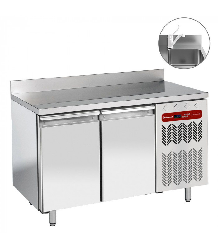 TABLE FRIGORIFIQUE MURALE VENTILEE 2 PORTES GN1/1 AVEC EVIER DIAMOND dans TABLES REFRIGEREES