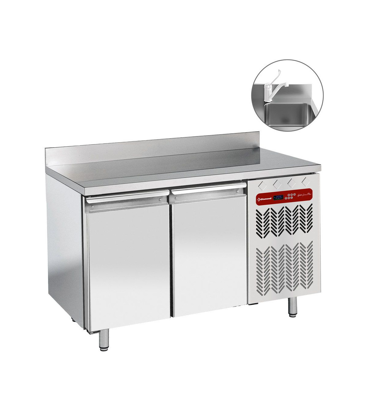 TABLE FRIGORIFIQUE MURALE VENTILEE 2 PORTES GN1/1 AVEC EVIER DIAMOND dans TABLES REFRIGEREES