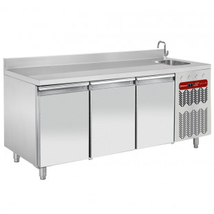 TABLE FRIGORIFIQUE MURALE VENTILEE 3 PORTES GN1/1 AVEC EVIER DIAMOND dans TABLES REFRIGEREES