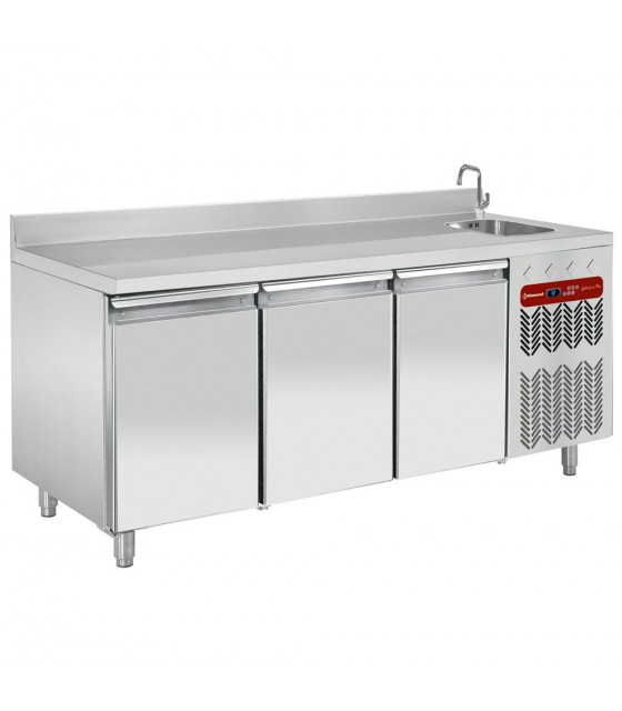 TABLE FRIGORIFIQUE MURALE VENTILEE 3 PORTES GN1/1 AVEC EVIER DIAMOND dans TABLES REFRIGEREES