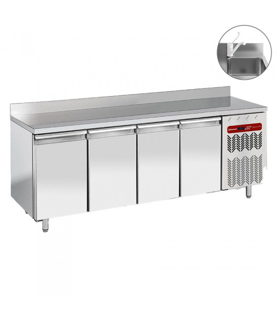 TABLE FRIGORIFIQUE MURALE VENTILEE 4 PORTES GN1/1 AVEC EVIER DIAMOND dans TABLES REFRIGEREES