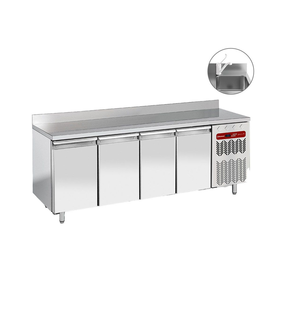 TABLE FRIGORIFIQUE MURALE VENTILEE 4 PORTES GN1/1 AVEC EVIER DIAMOND dans TABLES REFRIGEREES