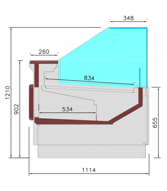 COMPTOIR VENTILE AVEC RESERVE VITRE VERTICALE 90° AVEC RELEVAGE A PISTON 162.2CM DIAMOND dans COMPTOIR