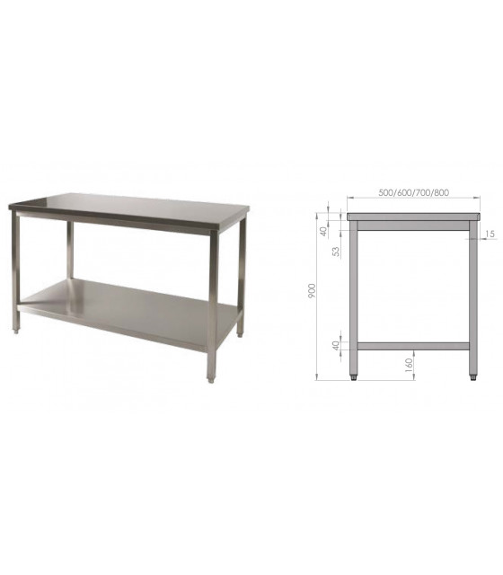 TABLE INOX L:1600 MM X P:600 MM X H:900 MM - 1 sous-tablette - plan de travail INOX dans HORS CLASSEMENT