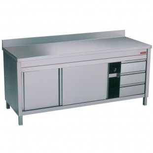 TABLE SUR ARMOIRE NEUTRE ET 3 TIROIRS A DROITE + BORD ARRIERE 160CM DIAMOND dans ARMOIRES