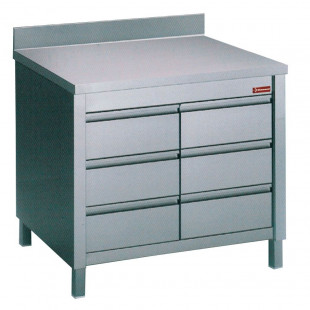 TABLE SUR ARMOIRE AVEC 6 TIROIRS GN1/1 + BORD ARRIERE 100CM DIAMOND dans ARMOIRES