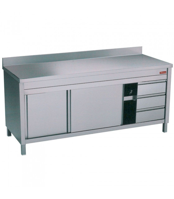 TABLE SUR ARMOIRE NEUTRE ET 3 TIROIRS A DROITE + BORD ARRIERE 200CM DIAMOND dans ARMOIRES