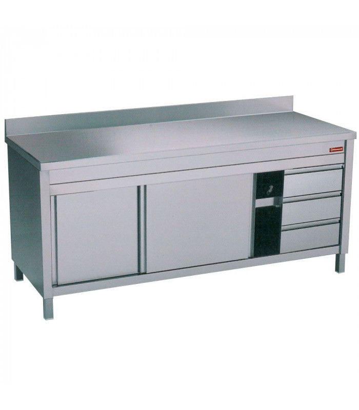 TABLE SUR ARMOIRE NEUTRE ET 3 TIROIRS A DROITE + BORD ARRIERE 200CM DIAMOND dans ARMOIRES