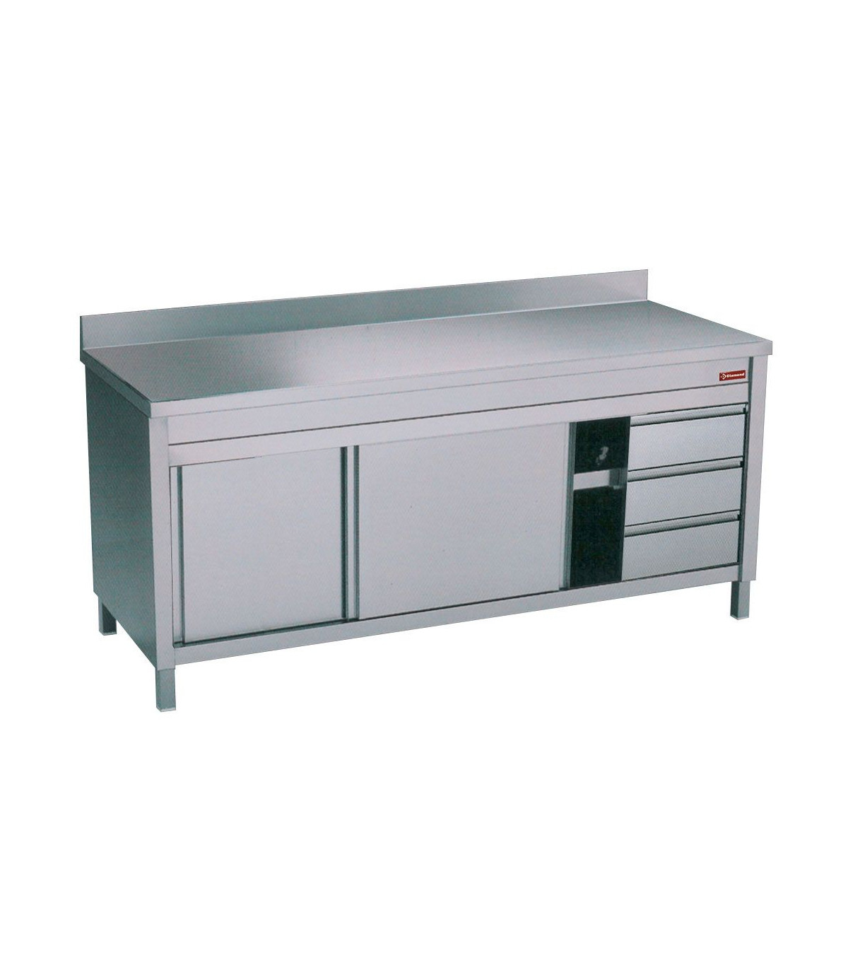TABLE SUR ARMOIRE NEUTRE ET 3 TIROIRS A DROITE + BORD ARRIERE 200CM DIAMOND dans ARMOIRES