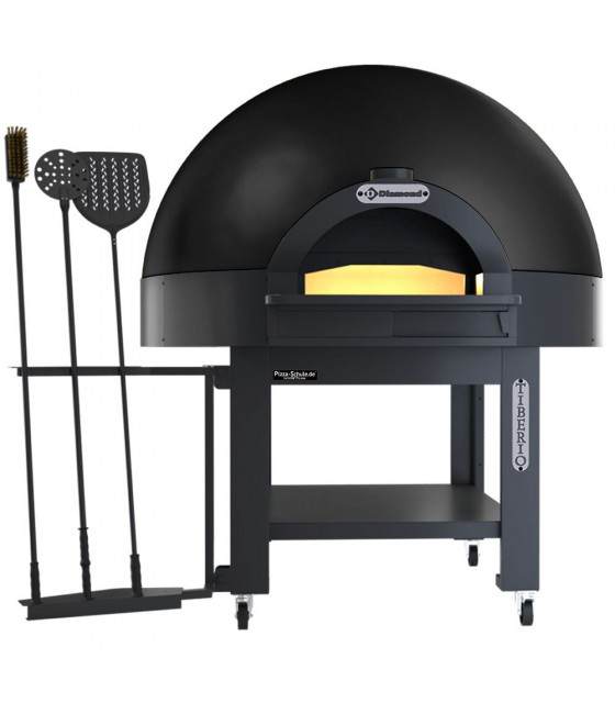 FOUR STATIQUE A CUPOLE SOLE FIXE 6 PIZZAS Ø33CM AVEC SUPPORT SUR ROUES - BLACK DIAMOND dans FOUR PIZZA