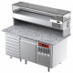 TABLE FRIGORIFIQUE VENTILEE POUR PIZZA 1 PORTE ET 7 TIROIRS AVEC VITRINE REFRIGEE + GRANIT DIAMOND