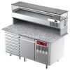 TABLE FRIGORIFIQUE VENTILEE POUR PIZZA 1 PORTE ET 7 TIROIRS AVEC VITRINE REFRIGEE + GRANIT DIAMOND dans TABLE PIZZA