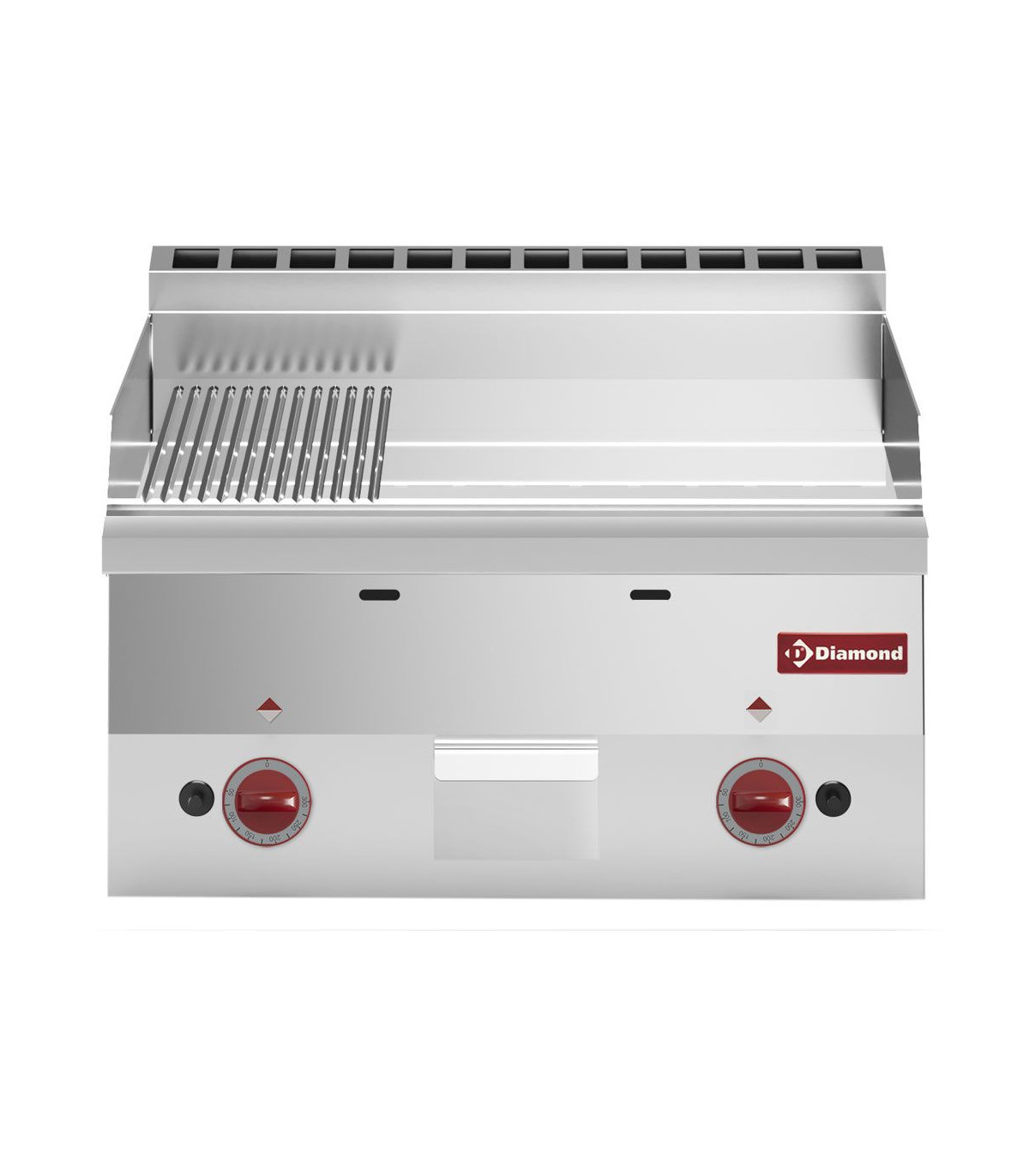 PLAQUE DE CUISSON GAZ SURFACE 2/3 LISSE 1/3 NERVUREE CHROME TOP DIAMOND dans PLAQUE A SNACKER